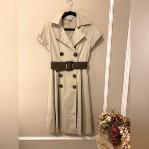 Khaki button front dress with belt